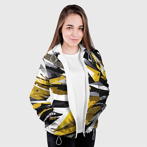 Женская куртка Чёрно-жёлто-белая абстракция / 3D-Белый – фото 3