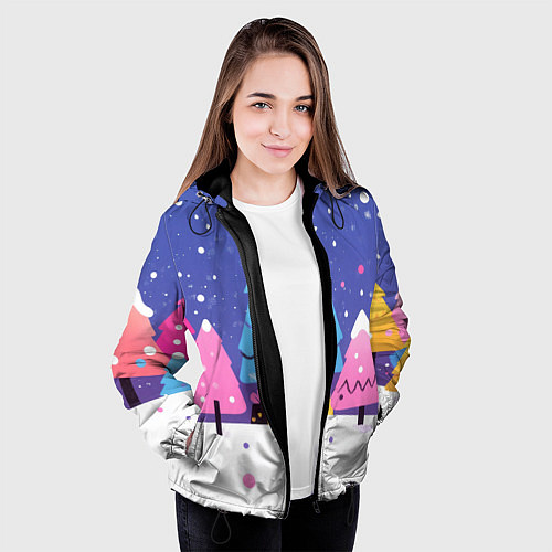 Женская куртка Милые разноцветные елочки / 3D-Черный – фото 3