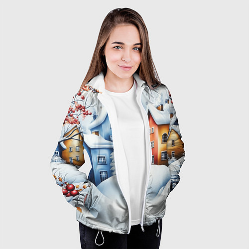 Женская куртка Зимний новогодний городской пейзаж / 3D-Белый – фото 3