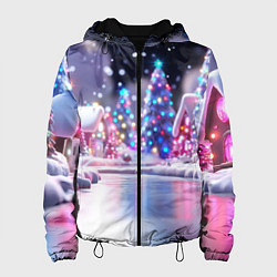 Куртка с капюшоном женская Новогоднее настроение фонариков, цвет: 3D-черный