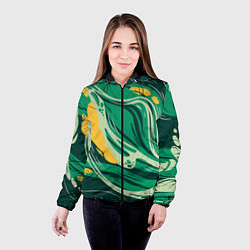 Куртка с капюшоном женская Абстрактные полосы в зелёных тонах, цвет: 3D-черный — фото 2