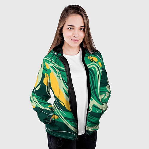 Женская куртка Абстрактные полосы в зелёных тонах / 3D-Черный – фото 3