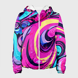 Куртка с капюшоном женская Сине-розовый узор, цвет: 3D-белый