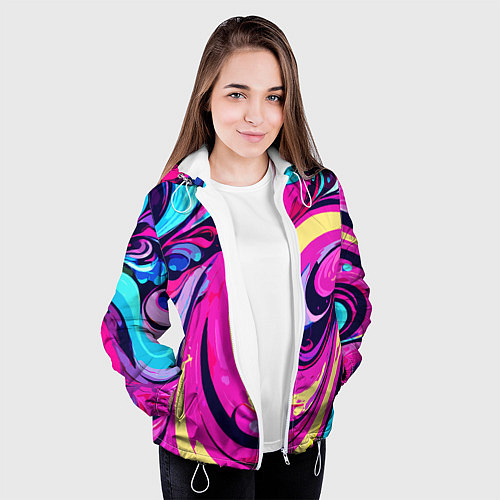 Женская куртка Сине-розовый узор / 3D-Белый – фото 3