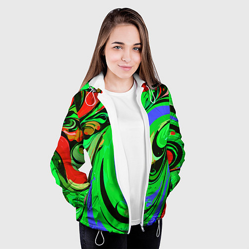 Женская куртка Красно-зелёный узор / 3D-Белый – фото 3