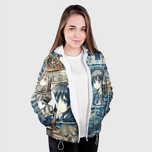 Женская куртка Пэчворк деним и аниме / 3D-Белый – фото 3