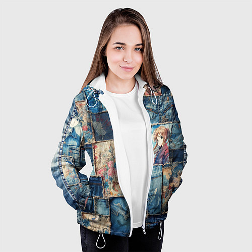 Женская куртка Аниме влюбленные на пэчворк / 3D-Белый – фото 3