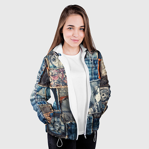 Женская куртка Аниме пэчворк деним / 3D-Белый – фото 3