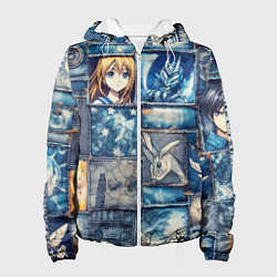 Куртка с капюшоном женская Аниме микс и пэчворк, цвет: 3D-белый