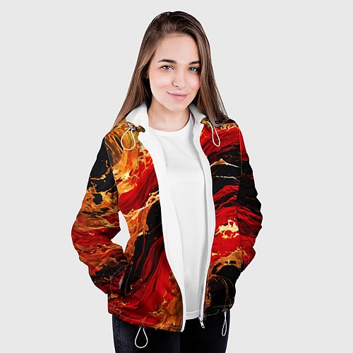 Женская куртка Красно-золотые брызги на чёрном фоне / 3D-Белый – фото 3