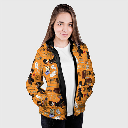 Женская куртка Гарри Поттер паттерн / 3D-Черный – фото 3