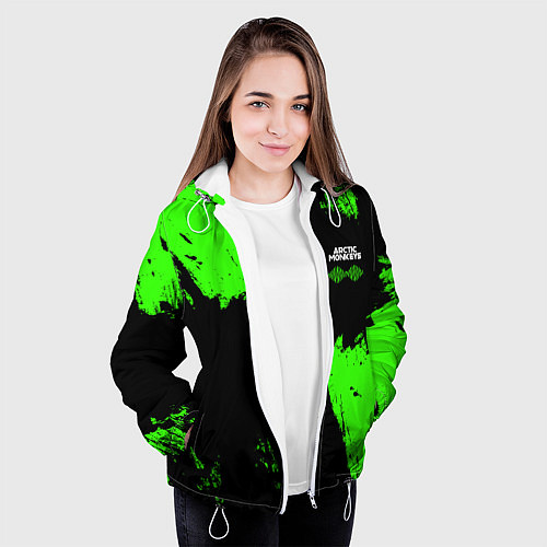 Женская куртка Arctic Monkeys - Зеленые брызги / 3D-Белый – фото 3