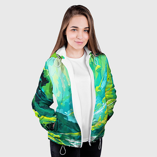 Женская куртка Зелёная кислотная абстракция / 3D-Белый – фото 3