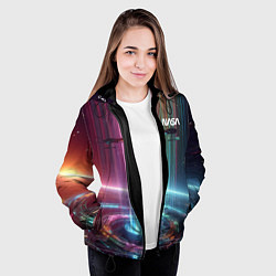 Куртка с капюшоном женская Spaceship in the neon cosmos - nasa, цвет: 3D-черный — фото 2