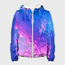 Куртка с капюшоном женская Розовые тучи на голубом небе киберпанк, цвет: 3D-белый