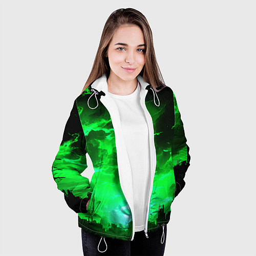 Женская куртка Кислотный зелёный закат / 3D-Белый – фото 3