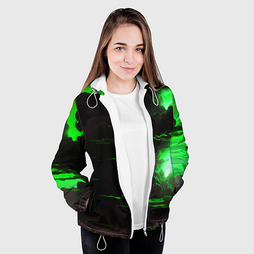 Женская куртка Кислотный зелёный закат / 3D-Белый – фото 3