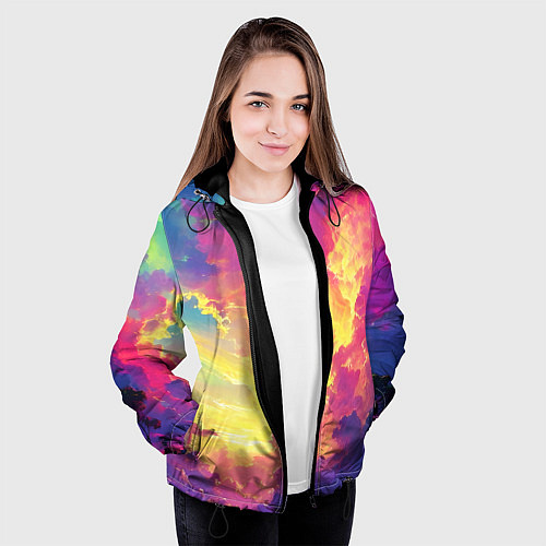 Женская куртка Розовые облака на синем небе / 3D-Черный – фото 3