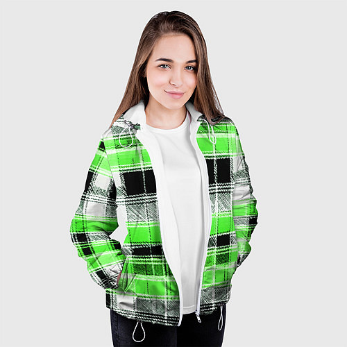 Женская куртка Белые полосы на чёрно-зелёном фоне / 3D-Белый – фото 3