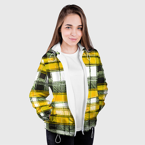 Женская куртка Чёрные полосы на жёлто-белом фоне / 3D-Белый – фото 3