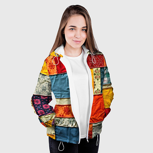 Женская куртка Пэчворк из ярких тканей / 3D-Белый – фото 3