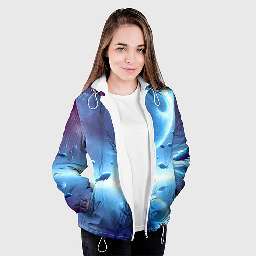 Женская куртка Луна и рыбы - нейроарт фантазия / 3D-Белый – фото 3
