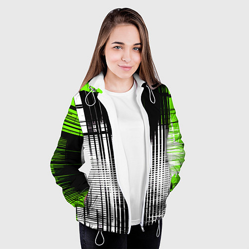 Женская куртка Зелёно-чёрный гранж на белом фоне / 3D-Белый – фото 3