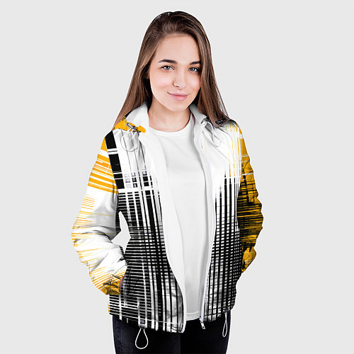 Женская куртка Жёлто-чёрный гранж на белом фоне / 3D-Белый – фото 3