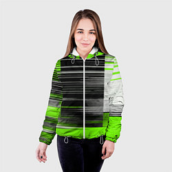 Куртка с капюшоном женская Белые вертикальные полосы на чёрно-зелёном фоне, цвет: 3D-белый — фото 2