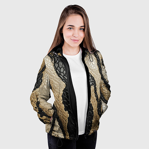 Женская куртка В коже рептилии / 3D-Черный – фото 3