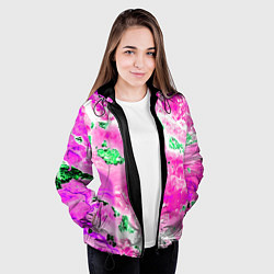 Куртка с капюшоном женская Розово-зелёная абстракция, цвет: 3D-черный — фото 2