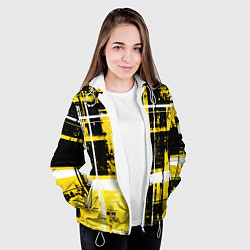 Куртка с капюшоном женская Жёлто-белый гранж на чёрном фоне, цвет: 3D-белый — фото 2