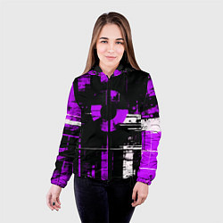 Куртка с капюшоном женская Фиолетово-белый гранж на чёрном фоне, цвет: 3D-черный — фото 2