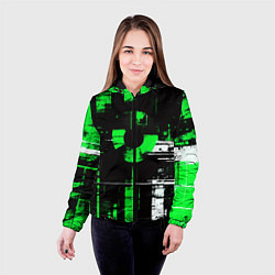 Куртка с капюшоном женская Зелёно-белый гранж на чёрном фоне, цвет: 3D-черный — фото 2
