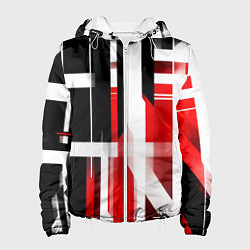 Куртка с капюшоном женская Чёрно-красные вертикальные и горизонтальные полосы, цвет: 3D-белый