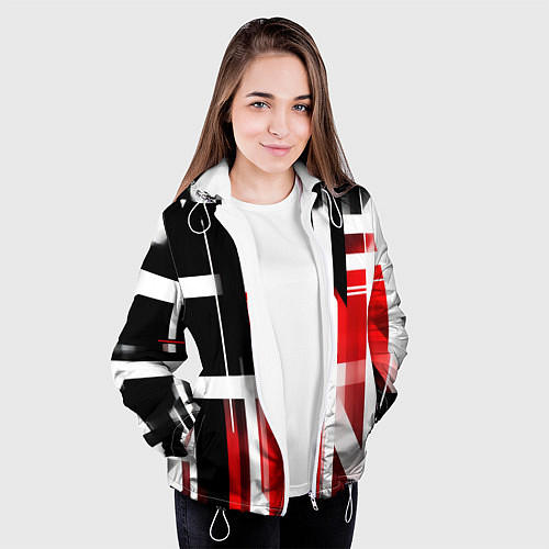 Женская куртка Чёрно-красные вертикальные и горизонтальные полосы / 3D-Белый – фото 3