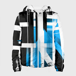 Куртка с капюшоном женская Чёрно-синие вертикальные и горизонтальные полосы н, цвет: 3D-белый