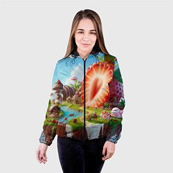 Куртка с капюшоном женская Клубничная планета - нейроарт фантазия, цвет: 3D-черный — фото 2