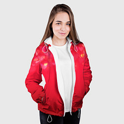 Куртка с капюшоном женская Красный градиент с падающими сердечками, цвет: 3D-белый — фото 2