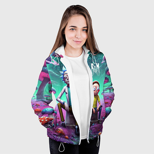Женская куртка Рик и Морту на сказочной грибной планете - нейроар / 3D-Белый – фото 3