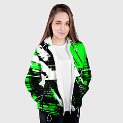 Куртка с капюшоном женская Diagonal black and white stripes on a green backgr, цвет: 3D-белый — фото 2