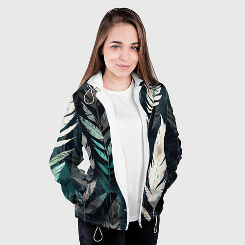 Женская куртка Перья и листья / 3D-Белый – фото 3