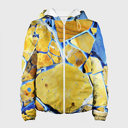 Куртка с капюшоном женская Жёлто-синяя абстракция, цвет: 3D-белый