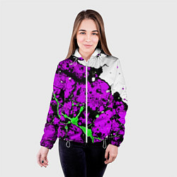 Куртка с капюшоном женская Зелёно-розовая абстракция на белом фоне, цвет: 3D-белый — фото 2