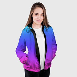 Куртка с капюшоном женская Градиент закат сине-розовый, цвет: 3D-черный — фото 2