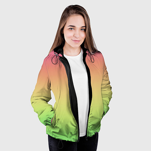 Женская куртка Градиент заря розово-зелёный / 3D-Черный – фото 3