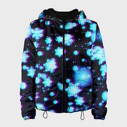 Куртка с капюшоном женская Неоновые снежинки глитч, цвет: 3D-черный