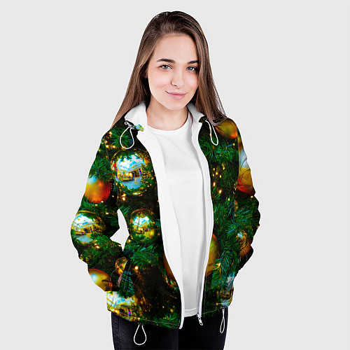 Женская куртка Новогодние украшения на ветках / 3D-Белый – фото 3