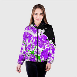 Куртка с капюшоном женская Зелёно-фиолетовая абстракция на чёрном фоне, цвет: 3D-черный — фото 2