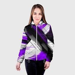 Куртка с капюшоном женская Диагональные фиолетово-чёрные линии на белом фоне, цвет: 3D-белый — фото 2
